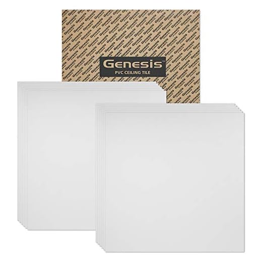 Genesis 2ft x 2ft Smooth Pro White Ceiling Tiles - Easy Drop-in Installation – Waterproof, Washable and Fire-Rated - High-Grade PVC to Prevent Breakage - Package of 12 Tiles