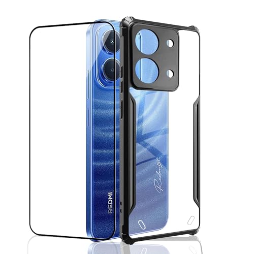 Image of Back Cover Case + Screen Protector for Redmi 15C 5G | Transparent & Black Mobile Phone Back Case Cover for Redmi 15 C | Camera Protection | Redmi 15C 5G TPU & PC Black Back Cover Case