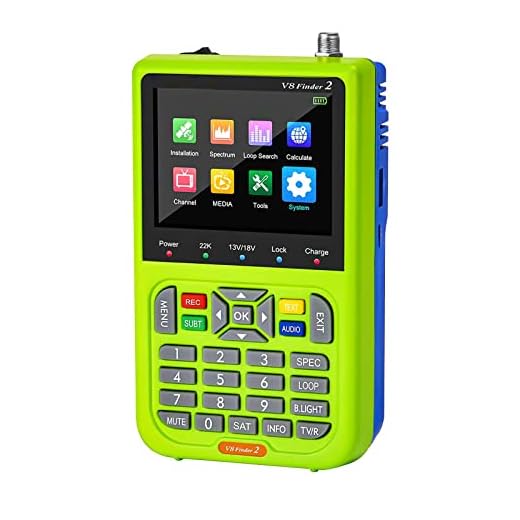 ICQUANZX V8 Satellite Finder Signal Meter Upgraded TV DVB-S2/S2X Receiver Sat Detector, HD 1080P Free to Air FTA 3.5" LCD Built-in 5000mAh Battery for Adjusting Sat Dish