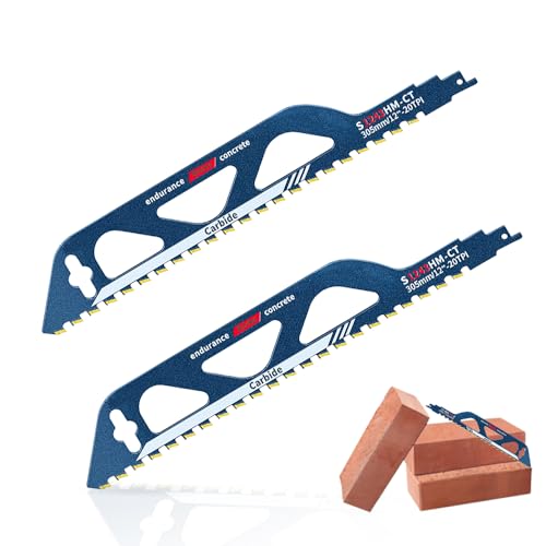 WDKXCN Reciprocating Saw Blades, 2Pcs Universal Concrete Sabre Saw Blades for Cutting Brick Block Cement Board, Professional Compatible with Bosch Dewalt, Blue, 300mm