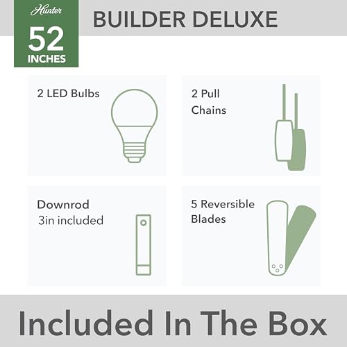 Image of Hunter Builder Deluxe, Indoor, Ceiling Fan, with LED Light, 52 inch, White