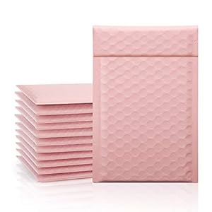 Fuxury 4×8 Bubble Mailers 50 Pack, Sakura Pink Poly Small Bubble Mailers #000, Self Seal Padded Envelopes,Waterproof…