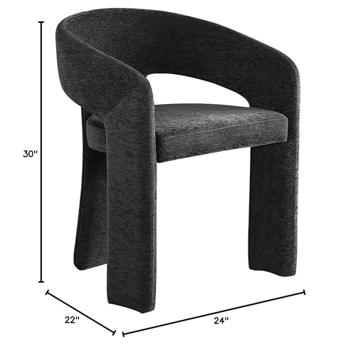Meridian Furniture 911Black-C Rendition Collection Modern | Contemporary Dining Chair with Soft Black Plush Fabric, Curved Back, 24\" W x 22\" D x 30\" H, Black - Thumbnail 3
