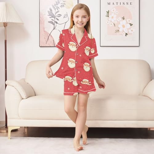 senya Santa Claus Snowflake Pattern Satin Summer Pajama Sets Silk Short Sleeve Button Down Sleepwear4