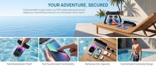 Waterproof Phone Pouch 2.6L Large Capacity Dry Bag con Pantalla Táctil Sensible y Sellado de 3 Capas para Playa, Snorkeling y Rafting - Negro miniatura 6