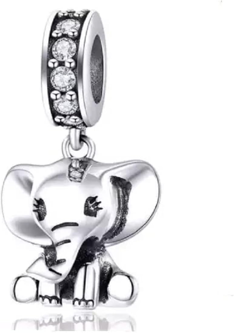 FeatherWish Sterling Silver 925 Charm Lucky Baby Elephant Family Love Nature Travel Dangle Pendant Fits And Compatible With Pandora Bracelets Gift For Birthday Daughter Friend (Baby Elephant)