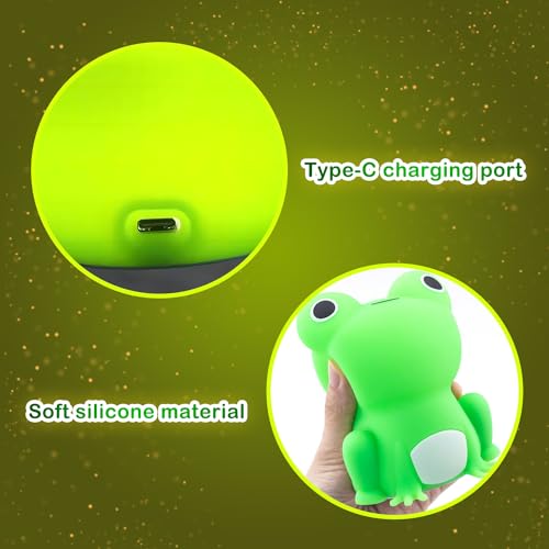 Image of Cute Frog Night Light for Kids, Color Changeable Soft Silicone Sleeping Night Lamp for Nursery, Dimmable Timer Rechargeable Colorful Baby's Light Room Decor Children Gifts