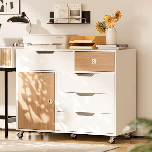 5 Drawers Mobile File Cabinet with Door, Rolling File Cabinet