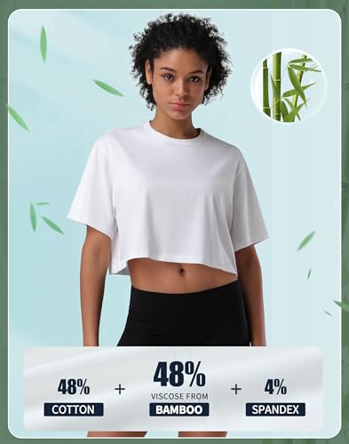 Pioneer Camp Bamboo Viscose Workout Crop Tops for Women Short Sleeve Loose T-Shirts Cropped Athletic Gym Running Yoga Tee3