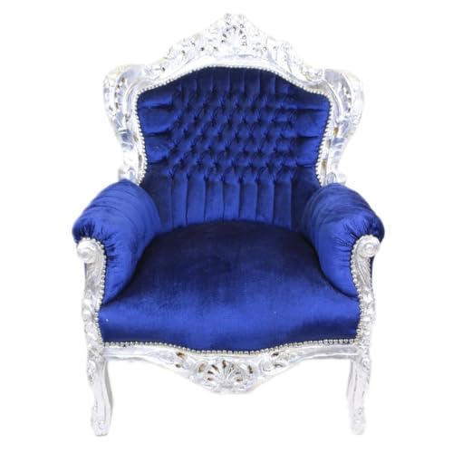 Casa Padrino Barock Sessel King Royalblau/Silber - Barock Möbel Antik Stil
