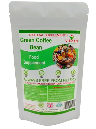 VitMan Nutrition Green Coffee Bean Supplement, Capsules, Sugar-Free, GMO-Free, Made in UK (60)