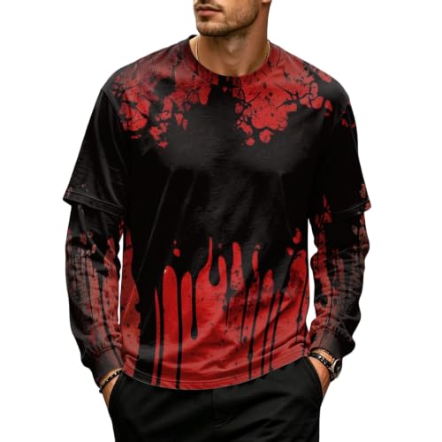 Halloween Long Sleeve Tshirts Shirts for Men Faux 2-Piece Pullover Top