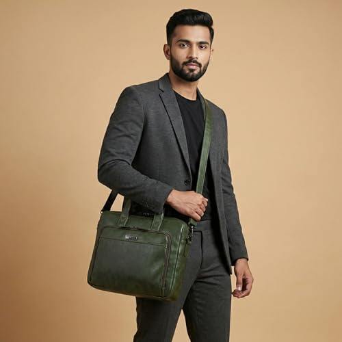 Image of VISMIINTREND Vegan Leather Laptop Bags for Men & Women, Office /Travel, Laptop Messenger /Briefcase Bag, Stylish, Fits 13 /14 /15.6 Inch Laptop, Macbook Bag | Corporate Gifts for Men
