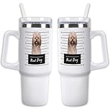 GABSHAIM Custom White Tumbler Double-Layer Insulation Dog Travel Mug with Handle & Straw Lid Double Sided Printed Travel Coffee Cup Shih Tzu Pattern Design 40 oz Style2