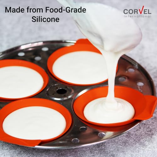 Image of Corvel Silicone Idli Mould | Idli Maker | Idli Liners original, Orange | 8Pcs | Non stick | Food Grade Silicone | BPA Free | No greasing | Oven, Microwave & Dishwasher Safe