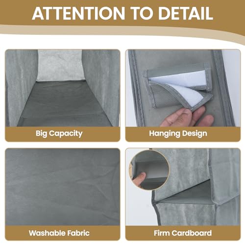 Minnhua 2 Stück Hängeregal Stoff mit 5 Fächer, Zusammenklappbar Hängeaufbewahrun, Kleiderschrank Organizer, Ordnungssystem Kleiderschrank für Kleiderschränke in unterschiedlichen Höhen (Grau)