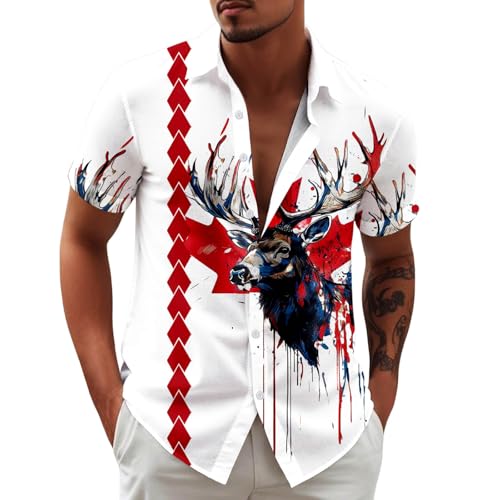Generisch 2026 Chemises pour hommes coupe ajustée, chemise formelle décontractée avec poche poitrine imprimé canadien, vêtements de fête confortables,...