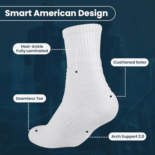 VIDACO Compression Socks Men 5 Pairs, Cotton Athletic Crew Socks Cushioned Sports Running-Arch Support Work Socks Size 8-104