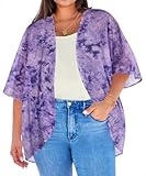 Kimonos de talla grande para mujer, salida de baño, casual, holgado, cárdigan de verano, tops de traje de baño, Púrpura Tie Dye, XXXXL