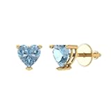 14K Yellow Gold Natural Aquamarine Stud Earrings with Screw back - Hypoallergenic, 1.5 cttw - Minimalist Women's Fine Jewelry