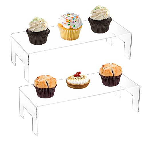 Frcctre 2 Pack Clear Acrylic Display Risers, 5Mm Thick Acrylic Display Stand Showcase Fixtures For Jewelry, Acrylic Display Shelf For Dessert Cupcake Candy Toys Figures Cosmetics - 12"X5"X3.3" #TOP2