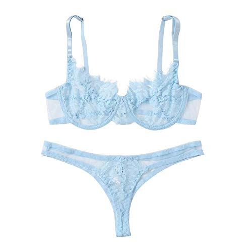 Ensemble dessous col V dentelle jarretière sexy transparent sous-vêtements lingerie érotique NY_S