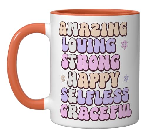 Mother Day Mom Definition Retro Groovy Happy Mothers Day Ceramic Mug, Orange/White