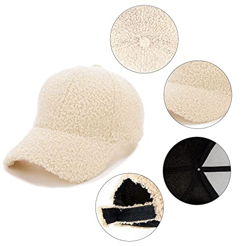 Faux Lamb Wool Baseball Cap For Men Women - Teddy Fleece Sports Hats Warm Winter Outdoor Travel Beige #TOP2