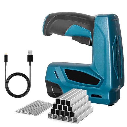 Cordless Staple Gun Brad Nailer,2 in 1 Electric Nail Gun with Micro USB Cable,3.7V Power Upholstery Staplers,1000 Pcs Each Staples/Nails for Wood,Carpet,Carpentry and Light DIY Project