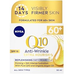 NIVEA Q10 Anti-Wrinkle 60+ Extra Nourishing Day Cream SPF15 (50ml), Deeply Restoring Anti Wrinkle Face Cream for Intense Hydration, Reduces Wrinkles and Firms Skin, Dry Skin Face Moisturiser