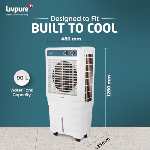 Image of Livpure Aerofrost Neo 90L Desert Air Cooler, White, Adjustable Speed, Ice Chamber, 5 Castor Wheels, Water Level Indicator, Works on Inverter