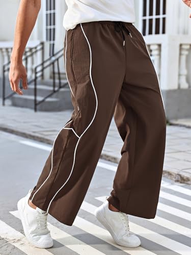 OYOANGLE Men's Elastic Drawstring Waist Straight Leg Pants with Pocket Loose Long Sweatpants2