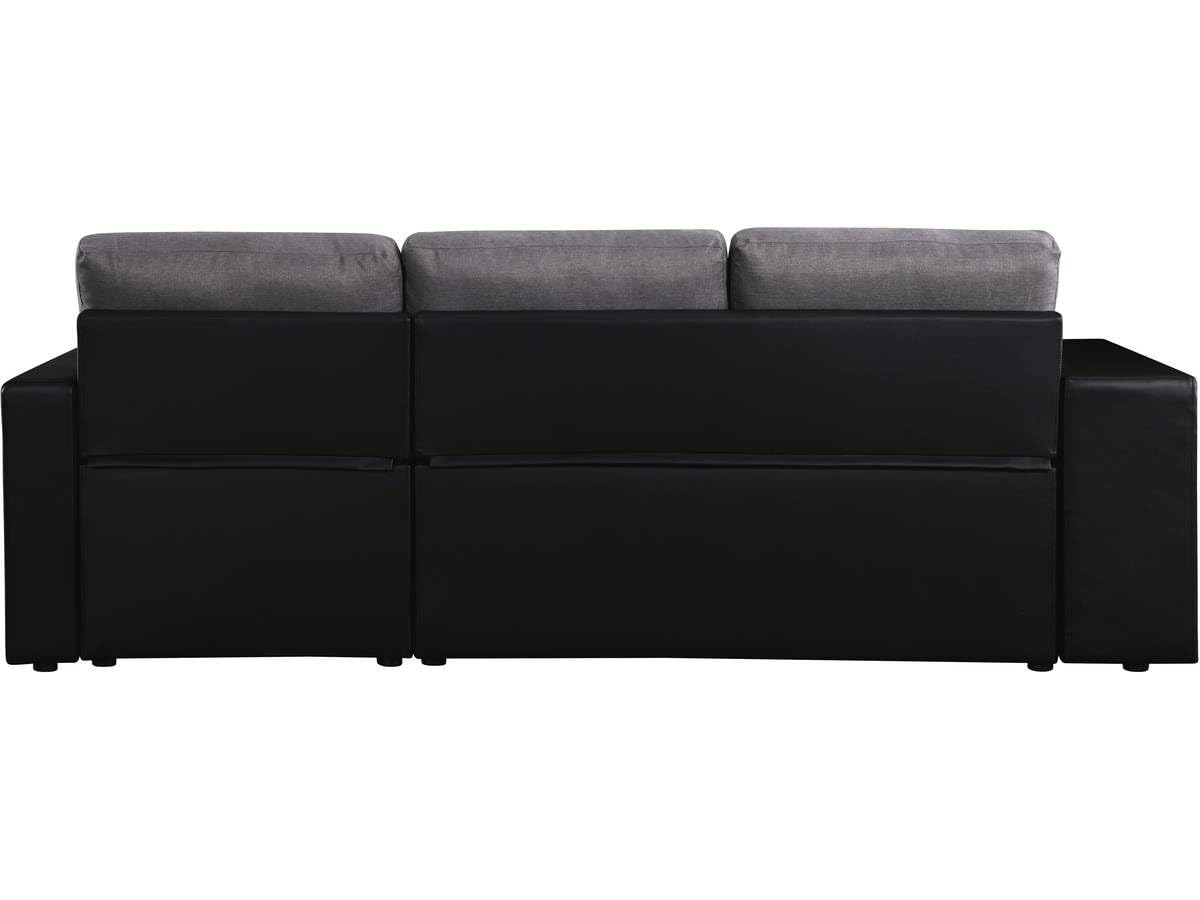 Habitat et Jardin - Canapé d'angle Convertible et Réversible Axel 3 Places Noir et Gris - Canapé Lit Moderne Design en Tissu Lin - Espace de Stockage (Méridienne) + Étagères