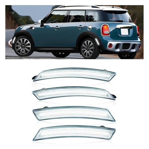 HECASA LED Side Marker Light Compatible with 2007-2015 Mini Cooper R55 R56 R57 R58 R59 R60 R61, Fender Bumper Lamps 4Pcs Clear Lens White LED, Clubman Hatch Convertible Coupe