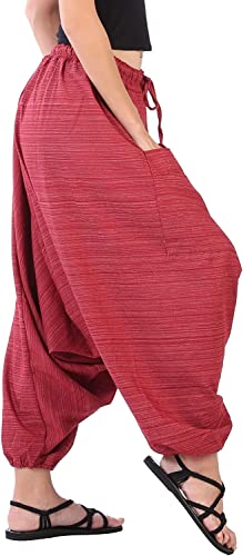 Image of Whitewhale Mens Women Cotton Stripe Aladdin Loose Baggy Boho Hippie Harem Pants