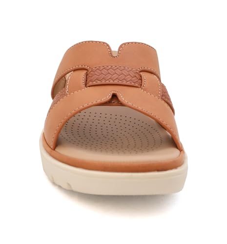 YOKI TUNSA-14 Wedge Sandals For Women With Comfort Footbed – Slip On Wedge Slides, Open Toe Shoes, Summer Dress Shoes, Casual Leather Sandals - Rust, Size 92