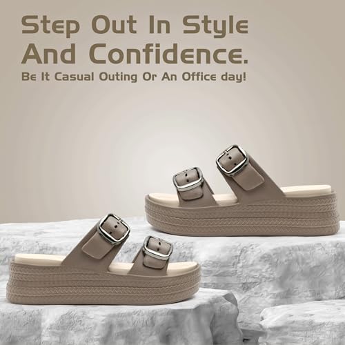 Image of Essence Women Buckle Sandals with Super Soft Insole | Ergonomic Footbed | Lightweight | Platform Heel | Cushioned Sole | Suggested by Doctors I Latest, Stylish and Trendy Slip-Ons for Girls and Ladies