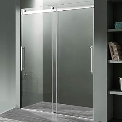 ANZZI 76 x 48 inch Frameless Shower Door in Polished Chrome | Stella Water Repellent Glass Shower Door with Seal Strip Parts and Handle | Easy Glide Rollers Sliding Shower Door | SD-FRLS05901CH
