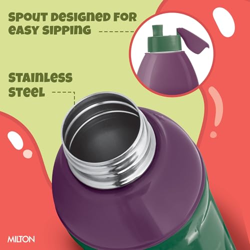 Image of Milton Marvel Steel Slim 600 Insulated Inner Steel Water Bottle for School Kids I Leak Proof Flip Top Lid, Easy to Carry Loop, Insulated Thermo Sipper Bottle for Kids, 490 ml, Dark Green (Hulk Print)