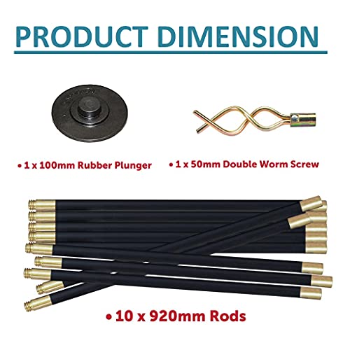 Unibos | Universal Drain Rod Set | Professional Drain Unblocker | Brass Rod Connectors | Polypropylene Rod | Drain Unblocker Tool | Drain Auger, Plunger & Worm Screw | 12pcs