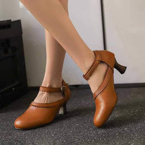Retro Kitten Heel Ankle Strap Round Toe Women Shoes3
