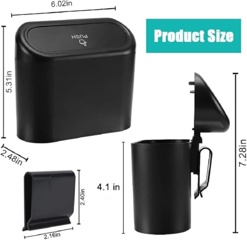 Image of Car Trash Bin with Push Lid and Detachable Hook - Clamshell Garbage Container for Car Door, Armrest Box, Seat Back Pocket or Desk (Pack of 1)