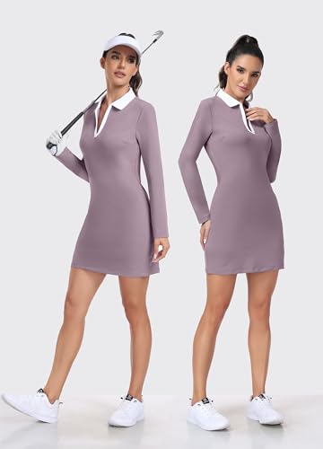 Image of Hiverlay Golf Dresses for Women with Shorts and Pockets, V-Neck Short Sleeve Tennis Dress, Workout Athletic Dresses