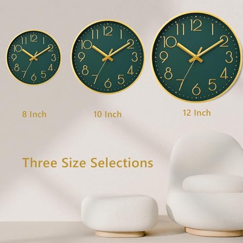 Image of DAXSMY Wall Clock 12 Inch Dark Green Decorative, Battery Operated Silent