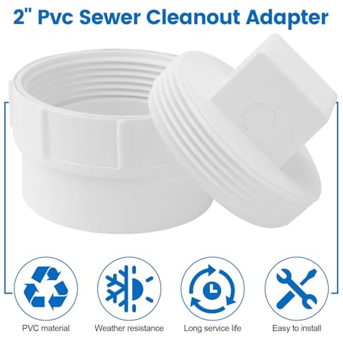 Image of 2 inch PVC Sewer Cleanout Adapter with Plug Pipe Fitting, PVC DWV Flush Sewer Cleanout Cap for Outdoor Garden, RVs Sewer or Drainage Piping Connect System