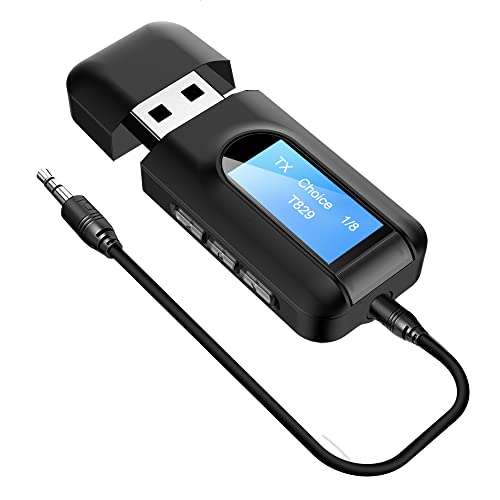 Transmisor y Receptor Bluetooth para TV a Auriculares Inalámbricos, Adaptador Audio con Baja Latencia y Jack 3,5 mm -Emisor para PC, Estéreo Doméstico