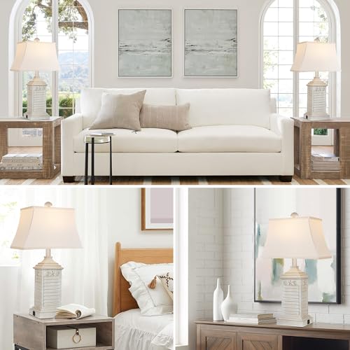 Hamucd STR-DL-0116 Coastal Table Lamps Set Of 2, Beach Living Lamps For Bedroom With Usb A+C, Washed White Modern Resin Led 3-Color Temperature Bedside Nautical Decor thumb #5