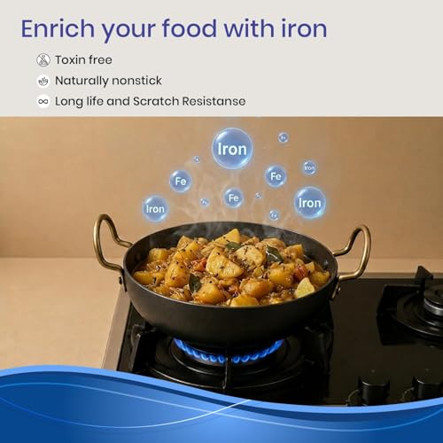 Image of DOZY Iron Nonstick Kadhai | Naturally Nonstick | Toxin Free | Even Heat Distribution 28 | Black 1.5L Capacity