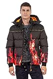 Stepp mit Feuermuster Cipo & Baxx Herren Jacke Steppjacke Winterjacke Bubble Kapuze CM181 Schwarz S
