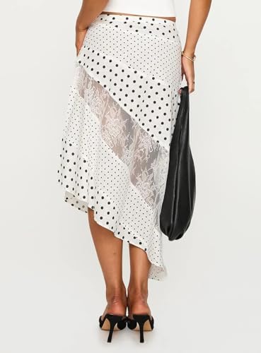 Women Y2K Maxi Skirt Coquette Hight Waist Lace Patchwork Irregular Hem Flowy Midi Skirt Summer Vacation Beachwear4